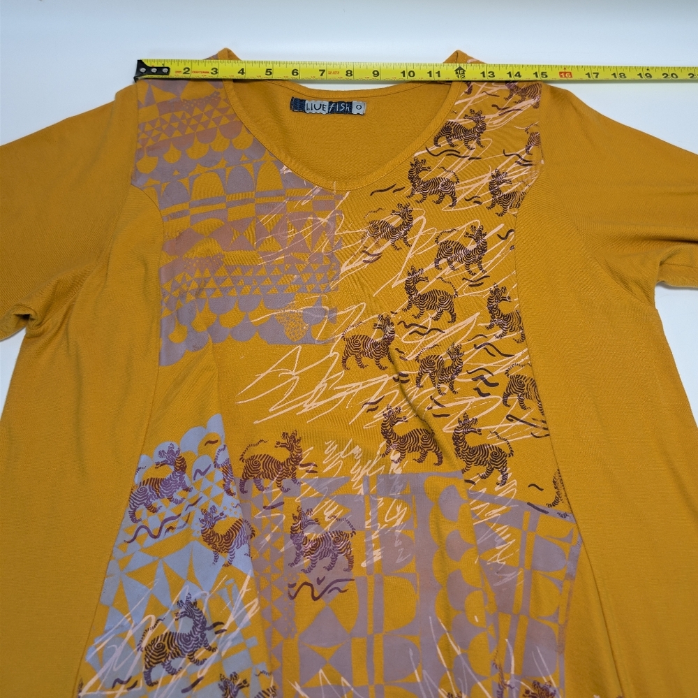 Blue Fish Block Print Half Sleeve V-neck Dress - Picture 8 of 10